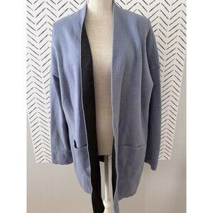 J. Jill Blue Gray Reversible Open‎ Front Longline Cardigan Sweater Pockets Sz M
